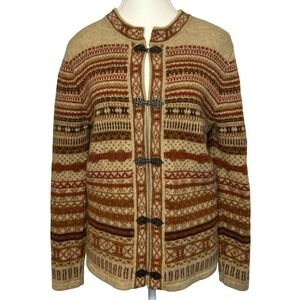 Telluride Clothing Co Nordic Fair Isle Cardigan Sweater Wool Metal Clasp  S